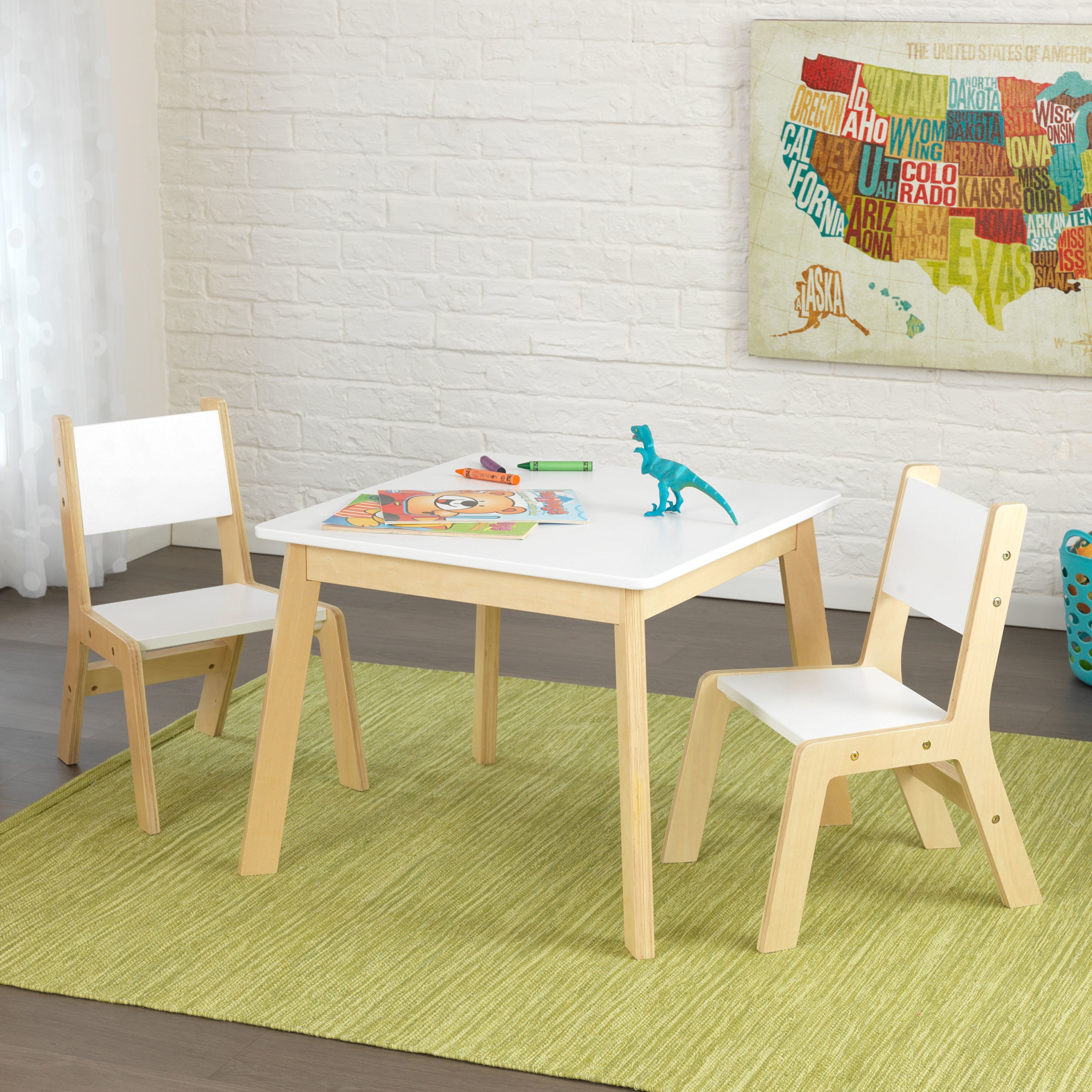 KidKraft-27025-Table-en-bois-blanc-moderne-avec-2-chaises-Meubles-pour-chambrepice-de-jeu-pour-enfant