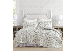 Laura Ashley - Zestaw kołder typu queen, dwustronna bawełniana pościel z pasującymi poszewkami, kwiatowa dekoracja sypialni na wszystkie pory roku (Bramble Floral Green, Queen)