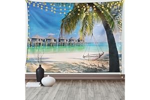 ABAKUHAUS Plage Tapisserie, Côte Tropicale des Caraïbes, Décoration Murale en Tissu pour la Chambre à Coucher Le Salon Le dortoir, 230 cm X 140 cm, Aqua