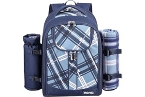 Eono by Amazon - Bolsa para refrigerador con mochila para picnic, 4 personas, juego de vajilla y manta