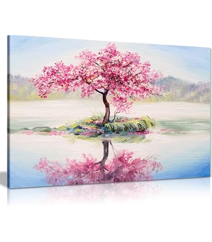 Islandburner Tableau Sur Toile Fleurs De Sakura Cerisier Rose - 5 Panneaux 170x80cm Décoration Murale