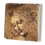 MANI Regalo - Prezioso Marmo Giallo Reale - cm. 10x10x1,2 - Leonardo da Vinci Disegni - Testa di FANCIULLA - Oggetto...