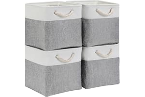 Mangata Aufbewahrungsbox Stoff 28x28x28 cm, aufbewahrungskorb Grau Weiß, Korbe Stoff in Würfel für Schrank, Regal, und Kleidung, (Faltbare, 4er Pack)