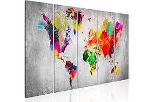 murando - Quadro Mappamondo 200x80 cm 5 Pezzi Stampa su tela in TNT XXL Immagini Moderni Murale Fotografia Grafica Decorazione da Parete Quadri Componibili