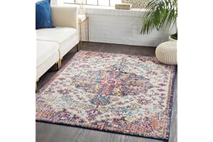 Surya Asmara Vintage Rug - Area Rugs Living Room, Hallway Floor, Kitchen Carpet - Traditional Multicoloured Boho Rug, Easy Care Pile - Large Rug 120x170 cm Burgundy and Blue Rug