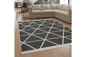 ‎PACO HOME Paco Home Teppich Wohnzimmer Schlafzimmer Boho Design Waschbar Bis 30 Grad Skandinavisch Mit Fransen Wendbar Moderne Deko, Grösse:120x160 cm, Farbe:Anthrazit 4