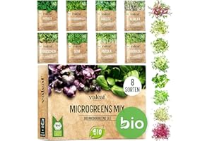valeaf BIO Microgreens Set I 8 Sorten Sprossen Samen Pflanzset mit Keimsprossen und Microgreens Samen I inkl. Kressesamen, Alfalfa Samen I Samen Anzuchtset Microgreens Kit für Sprossen Keimgerät