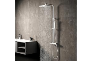 Shower Mixer Set,Shower System Thermostatic,Adjustable-Height Shower Mixer Bar Set for Bathroom, Thermostatic Shower Set, YOOZENA