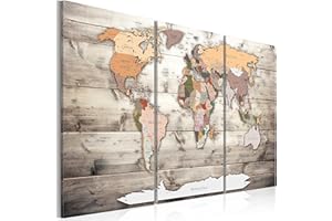 PRINTS ON CANVAS murando IMAGE 120x80 cm | 3 COLOURS TO CHOOSE | IMAGE PRINTED ON CANVAS | WALL ART PRINT | PICTURE | PHOTO | 3 PIECES | world map wood k-C-0035-b-g