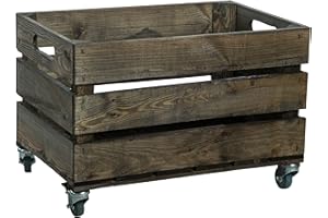 KISTENKOLLI ALTES LAND Nuove robusta cassetta per frutta con rotelle/salite, cassetta per mele, cassetta per vino dal vecchio paese +++ Naturale, dimensioni ca. 54 x 35 x 35 cm (scuro con rotelle).