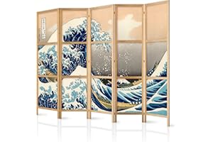 ‎MURANDO murando - Paravent Innen Raumteiler Holz die große Welle vor Kanagawa 225x172 cm 5-teilig Japanische Trennwand Raumtrenner Room Divider Mobiler Sichtschutz Spanische Wand Abtrennung p-B-0025-z-c