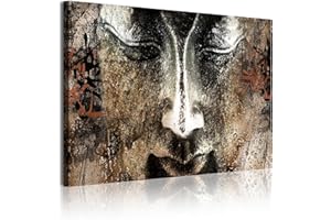 DekoArte Cuadros Modernos Impresión de Imagen Artística Digitalizada, Lienzo Decorativo para Tu Salón o Dormitorio, Estilo Cara Buda Zen Piedra con Letras Chinas, 1 Pieza (120x80x3cm)