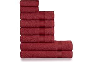 nottoc Set di asciugamani bordeaux rosso - 2 teli da bagno, 4 asciugamani e 2 asciugamani per ospiti, asciugamani bagno in 100% cotone, assorbenti, morbidi, 8 pezzi