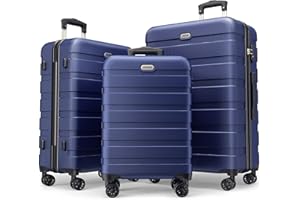 AnyZip Luggage Sets 3 Piece PC ABS Hard Shell Lightweight Suitcase with 4 Double Universal Wheels TSA Lock Carry On 20 24 28 Inch (DarkBlue)