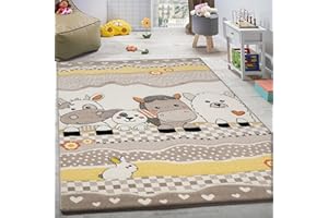 ‎PACO HOME Paco Home Kinderteppich Kinderzimmer Lustige Bauernhof Tiere Konturenschnitt Beige Grau, Grösse:80x150 cm