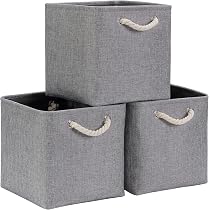 Contenitori portaoggetti in lino fine con manici, 33 x 33 cm, scatole cubiche in tessuto, organizer pieghevoli per mensole per casa, cassetti dell'armadio (bianco/viola, 6 pezzi