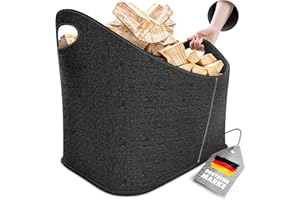Xcelenze - XXL Holzkorb für Kaminholz Filzkorb extra dicker Filz & verstärkte Griffe | Filztasche faltbar auch als Einkaufskorb Auto & Aufbewahrungskorb für Holz Zeitungen (Dunkelgrau)