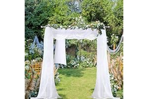 Chyhomenyc Extra Long White Sheer Curtains 144 inch 2 Panels Set, Translucent Backdrop Window Scarf Drapes for Canopy Bed/Wedding/Living Room/Anniversary, 12FT Length, Each 42Wx144L in, 2PCS, White