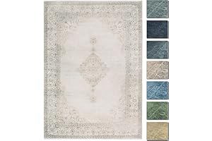 TESSO LIVING Alfombra Kilim Vintage Salón, Pelo Corto, Antideslizante, Lavable a máquina, Natural Beige 120 X 160 cm, Tapete Moderno de Pelo bajo, Super Suave, Flecos