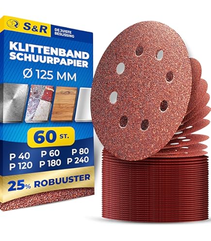 40 x klittenbandschijven 125 mm 8 gaten korrel 1200 klittenband schuurpapier excenterschuurmachine schuurschijven klittenbandbevestiging bijv. voor AEG, Black&Decker, Bosch, Einhell, Kress