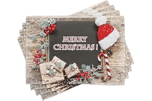‎ABAKUHAUS ABAKUHAUS Weihnachten Platzmatten, Noel Konzept an Bord, Waschbare Stoff Esszimmer Küche Tischdekorations Digitaldruck, Beige Rot
