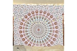 Bless International Tapisserie de literie murale hippie indienne bohème psychédélique paon tenture (or floral, Taille jumelle (54x72 pouces)(140x185cms))