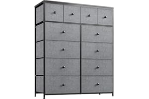 EnHomee Chest of Drawers Bedroom with 12 Drawers Tall Chest of Drawers Fabric Storage Drawers for Closet, Clothes, Living Room,Wood Top & Metal Frame, Grey