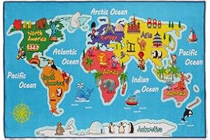 Relaxdays Tappeto per Bambini, Mappamondo, Atossico, Tappetino Gioco, Animali, Antiscivolo, Cameretta, 150x100, Colorato