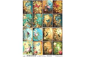 Josys Bastelmärchen Reispapier A4 Strohseide Vintage Gold Patina Blumen Schmetterling Shabby RE2208