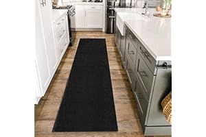‎HOMEBYHOME HomebyHome Kurzflor Teppich Läufer Flur 80x150 cm Schwarz - Waschbarer Teppich für Schlafzimmer, Wohnzimmer und Ideal als Küchenteppich - Flauschiger Teppich Extra Weich, Einfarbig, rutschfest, Klein