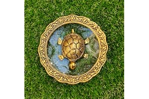 WONDER CARE WC Estatua de tortuga Feng Shui dentro de un plato de vidrio esculpido en gran detalle en acabado antiguo marfil, ídolo para coche, decoración del hogar, regalo, (placa de tortuga de 5 pulgadas)