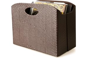 Blu Monaco - Quality Leather Magazine Holder - Basket with Handles - Magazine Rack - Floor or Table - (Woven Brown) - Great Stand for Coffee Table, Side Table, Living Room, Reception Desk, Bathroom