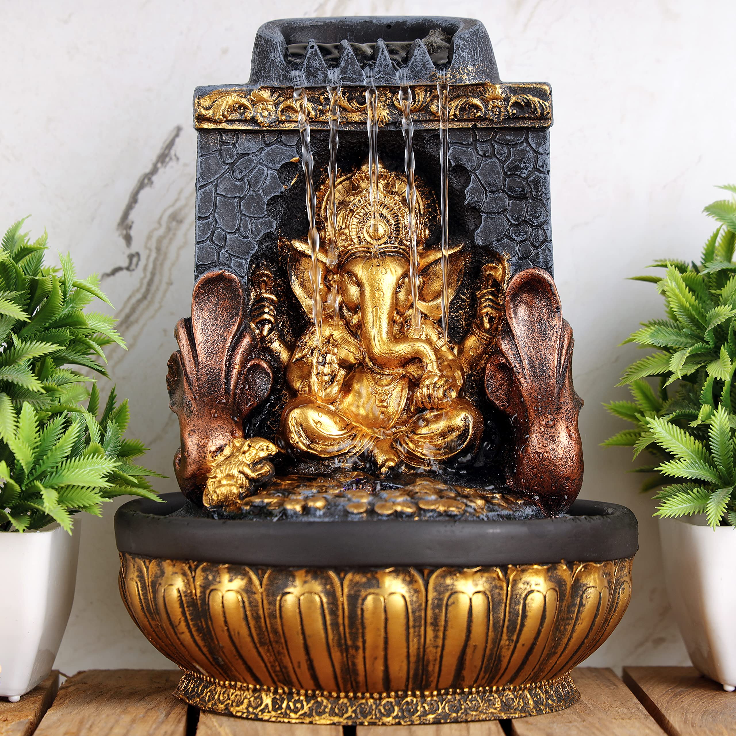 Global Grabbers Polyresin Table Top Indoor Outdoor Water Fall Fountain with LED Lights Home Decor Decoration Gift Gifting Ite