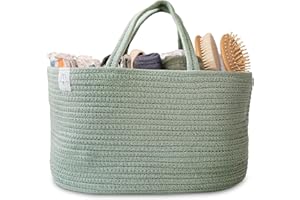 Natemia Rope Diaper Caddy Organizer│Large Portable Nursery Storage Bin and Car Travel Organizer│Tote Bag with Dividers for Diapers & Wipes
