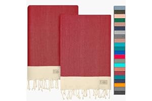 NOUR Hamamtuch Strandtuch | 2er Pack | groß 100x200 cm | aus 100% Baumwolle | Picknickdecke | Saunatuch | Extra leicht | saugstark | schnelltrocknend | Sandfrei (Bordeauxrot)