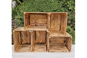 PYXIDAS Cassette in Legno Naturale o Effetto Bruciato 40x30x25 cm – Set Portafrutta Decorativo e Contenitore – Robuste, Pulite, Pronte all’Uso per Casa, Cucina o Arredo Rustico (Effetto Bruciato, 5)