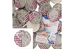 MAMBOCAT 50er Deckelset TO82 Holz-Herz rot-weiß I Twist-Off-Deckel für Sturzgläser I Rundrand I Einkochen & Konservieren I passend für 230ml/350ml/435ml