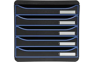 Exacompta 309979D Cassettiera BIG-BOX PLUS BLACK OFFICE 5 cassetti aperti per formato fino a 24x32cm Dimensioni (LxAxP): 27,8x27,1x34,7cm Nero/Blu ghiaccio/Nero