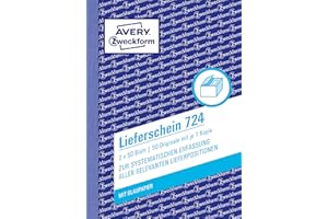 Avery Zweckform 724 dowód dostawy (A6, 2 x 50 arkuszy, z kartką niebieskiego papieru i pustą dziurką, do systematycznego rejestracji wszystkich istotnych pozycji dostawy), biały