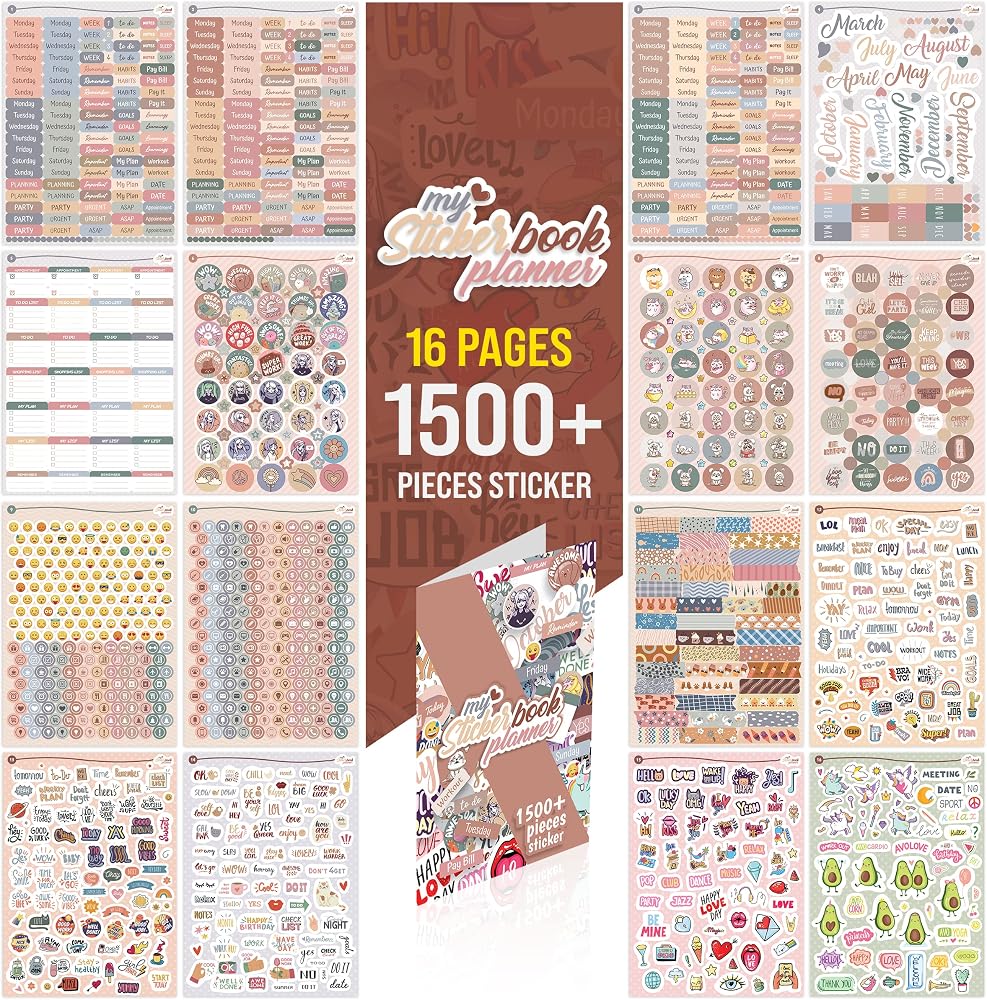 colortouch Planner Sticker Set - 1500+ Adet Çıkartma - Takvim, Ajanda, Günlük, Planlayıcı, Not Defteri, Journal için Düzenleyici Etiketler - Scrapbook Sticker - Stickeralbum - 3 Aylık Sticker Book