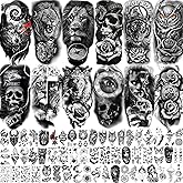 COKTAK 68 Sheets Large Half Arm Sleeve Temporary Tattoos For Men Women Forearm, Tribal Wolf Tiger Lion Owl Skull Temp Hallowe
