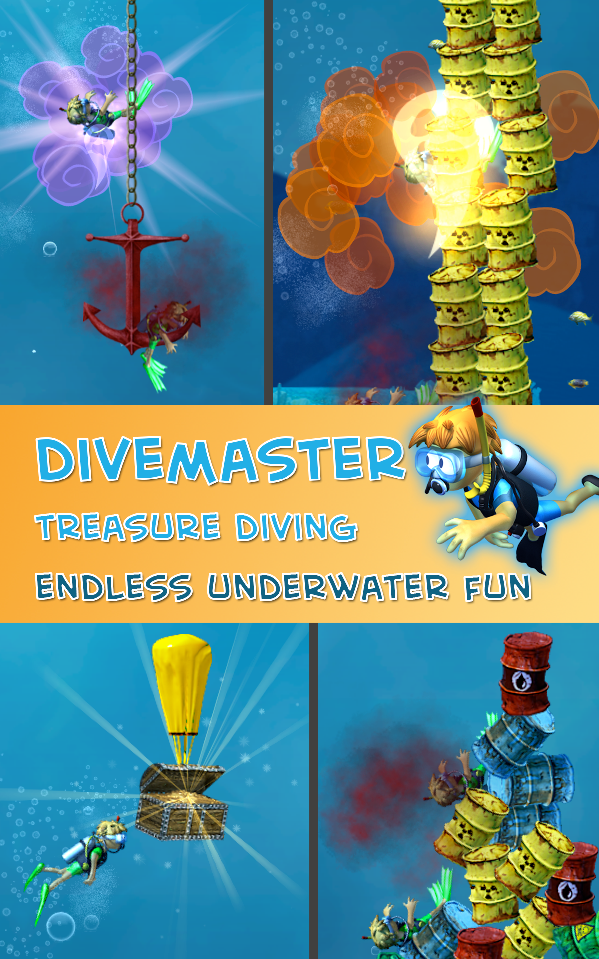 DiveMaster Underwater Scuba Diver Treasure Race game with sharks and