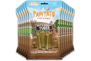 BENEVO Pawtato Vegan Dog Chews Mint & Parsley Tubes. Natural rawhide alternative dog treat. Low fat, plant based, hypoallergenic, sweet potato and rice chews, 90g
