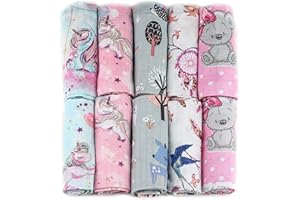 FENSILO - Mulltücher - Mullwindeln - 10er Pack 70x80 cm - Stoffwindeln, Made IN EU, schadstoffgeprüft - Spucktücher Set für Mädchen – Baby Mullwindeln- Rosa - Oeko-TEX Zertifiziert