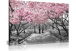 Panther Print - Tableau sur toile murale Arbres en fleurs Noir et blanc Décoration murale, Noir/rose/blanc, A1 76x51 cm (30x20in)