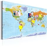 Pinnwand Weltkarte Mit Kork-Rückwand – 120x80 Cm XXL Leinwandbild | Naturkork Zum Stecken Von Erinnerungen | Aufhängefertig Auf Holzrahmen