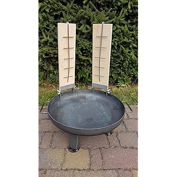 Massive Feuerschale 55cm + 2 Flammlachsbretter + 5 Stk. Kaminholz Buche