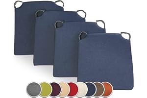 sunnypillow 4er Set Stuhlkissen mit Klettverschluss Polsterauflage Auflage für Stühle - Indoor/Outdoor - Sitzkissen Sitzauflage - Maße: 42 (vorne) | 35 (hinten) x 40 x 5 cm - Blau
