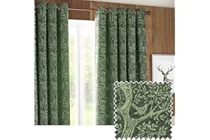 furn. Winter Woods Chenille Room Darkening Eyelet Curtains – Woodland Animals Pattern (Emerald - Width x Drop: 229 x 229cm / 90 x 90, 2 Panels)