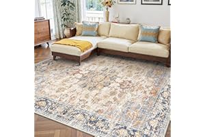 PureCozy Tappeto Salotto Moderno, 200x300 cm Tappeti Grande Camera Da Letto, Tappeto Vintage Corridoio Antiscivolo Lavabile Pelo Corto per Cucina, Soggiorno, Ufficio, Interno,Blu-arancio